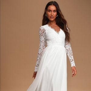 Lulu’s Awaken My Love White Long Sleeve Lace Maxi